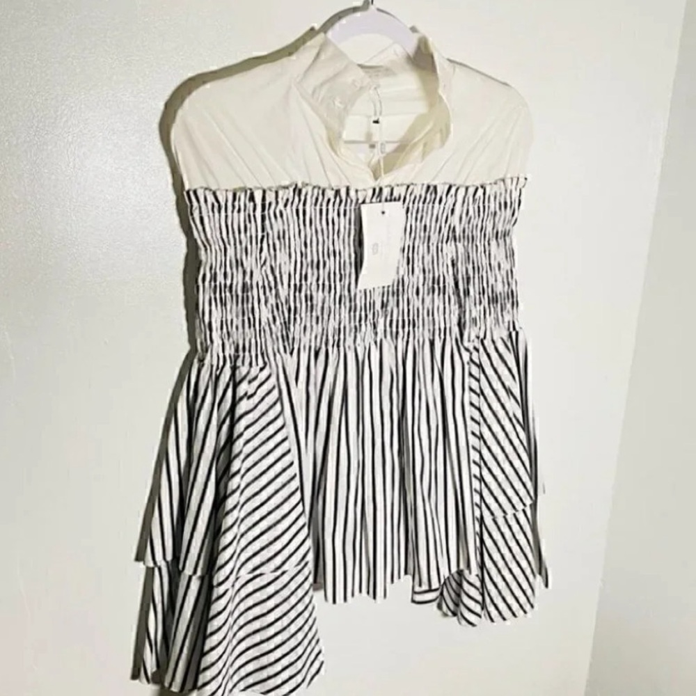 $595 NEW Caroline Constas Ali Layered Striped
Smocked Top with Bell Sleeves XS - Picture 3 of 4